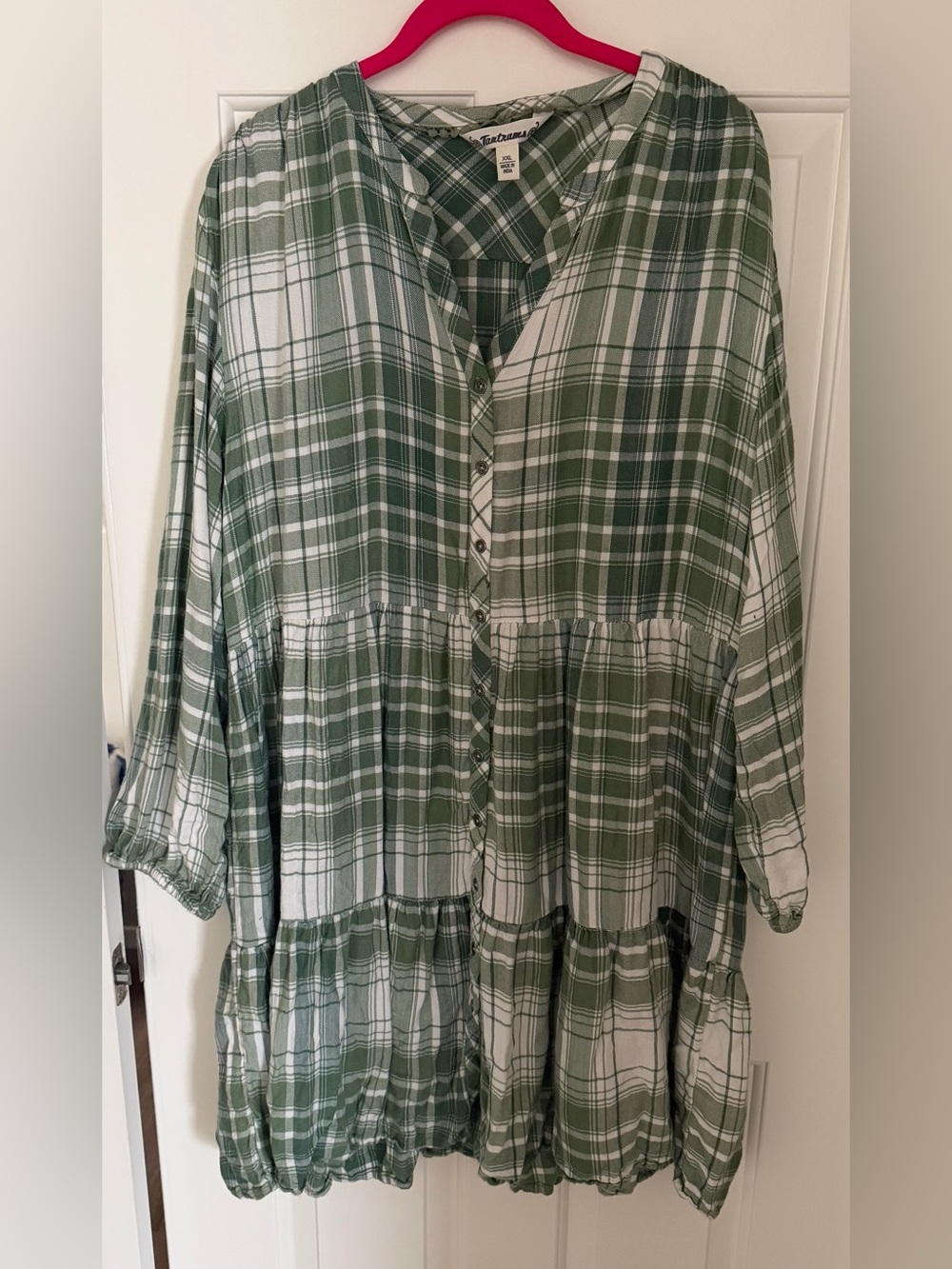 Tantrums Green and White Plaid Button Front Dress